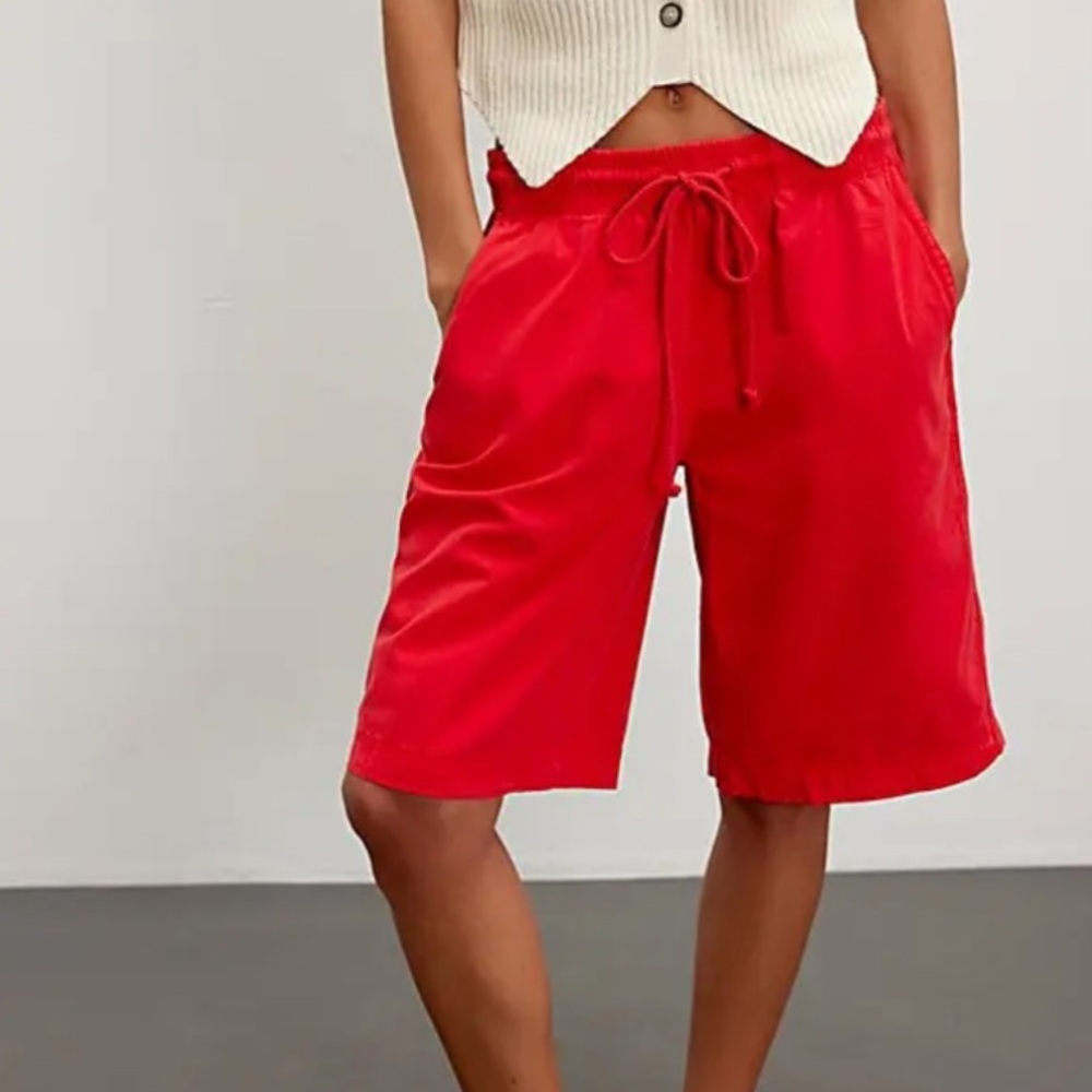 FREE PEOPLE Saylor Poplin Shorts NWT Fiery Red
